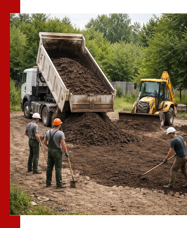 Доставка и укладка грунта для выравнивания участка в Троицке