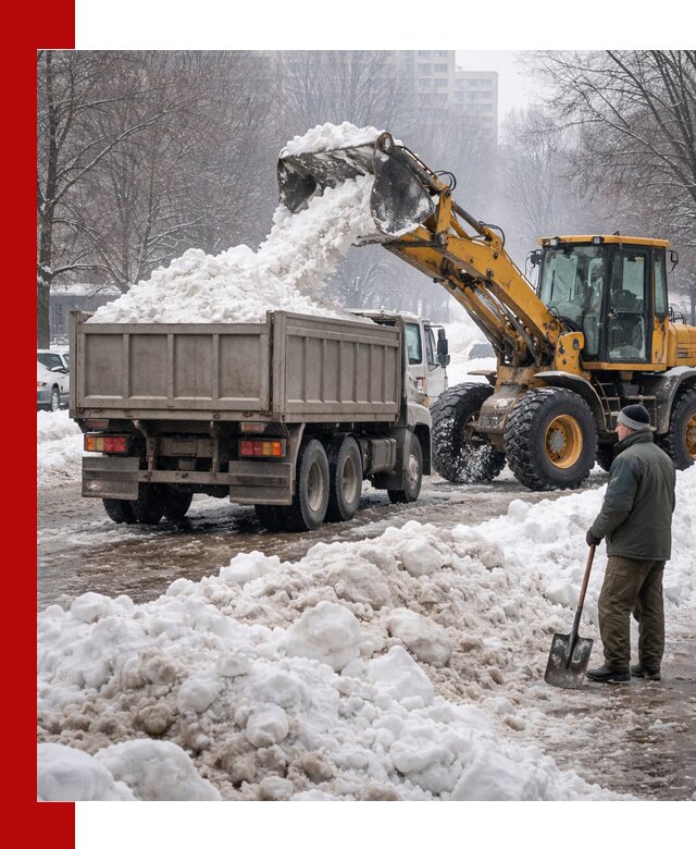 Вывоз снега грузовой техникой в Троицке оперативно и чисто