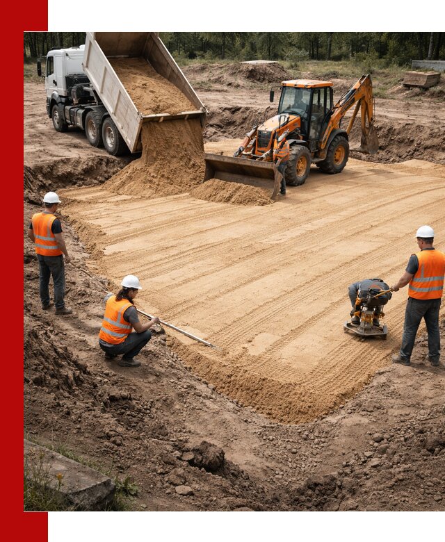 Устройство песчаной подушки для фундаментов и дорог в Троицке